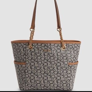 Calvin Klein almond navy monogram tote